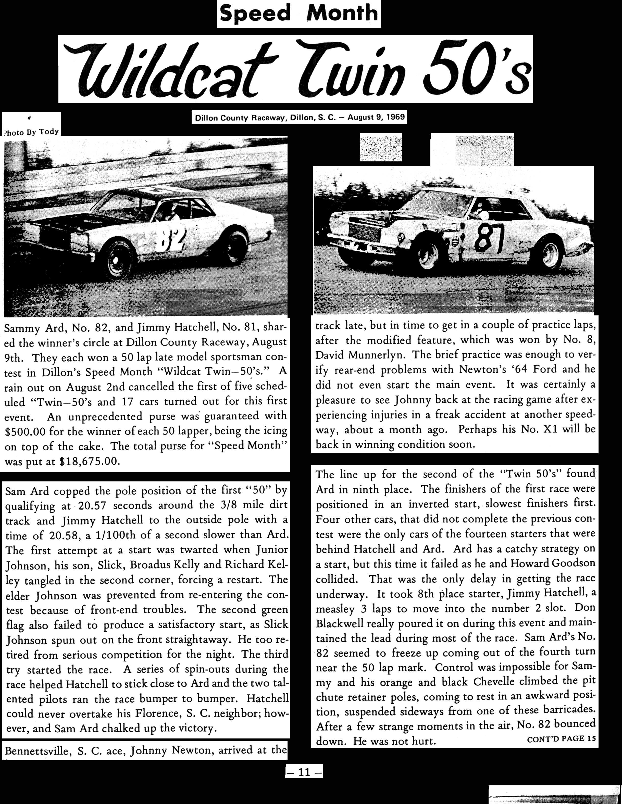 “Carolina Dirt Track” article covering the action at the Dillon (SC) County Raceway’s…
