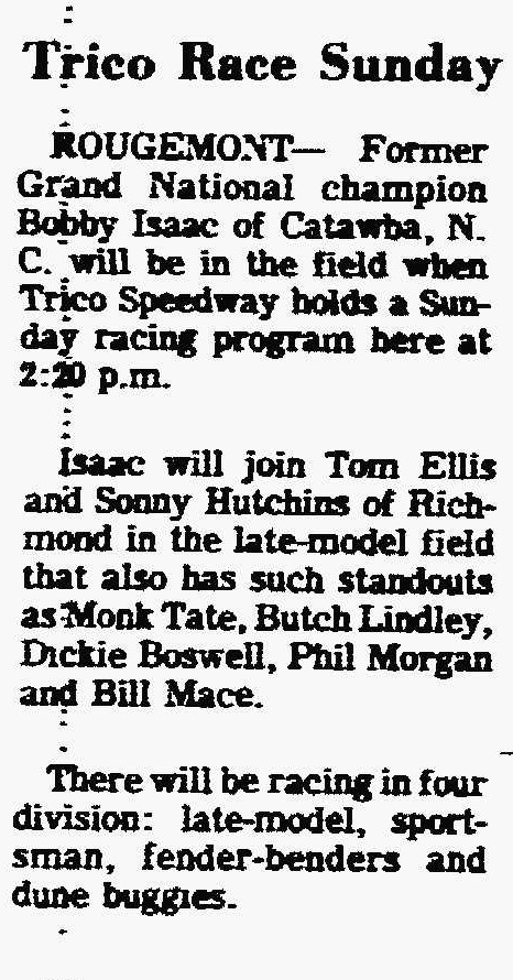 Burlington Times April 29, 1977 Trico Speedway