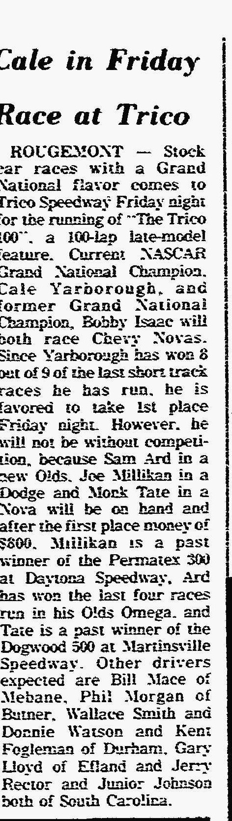 Bulington Times June 2, 1977 Cale In Friday race at Trico