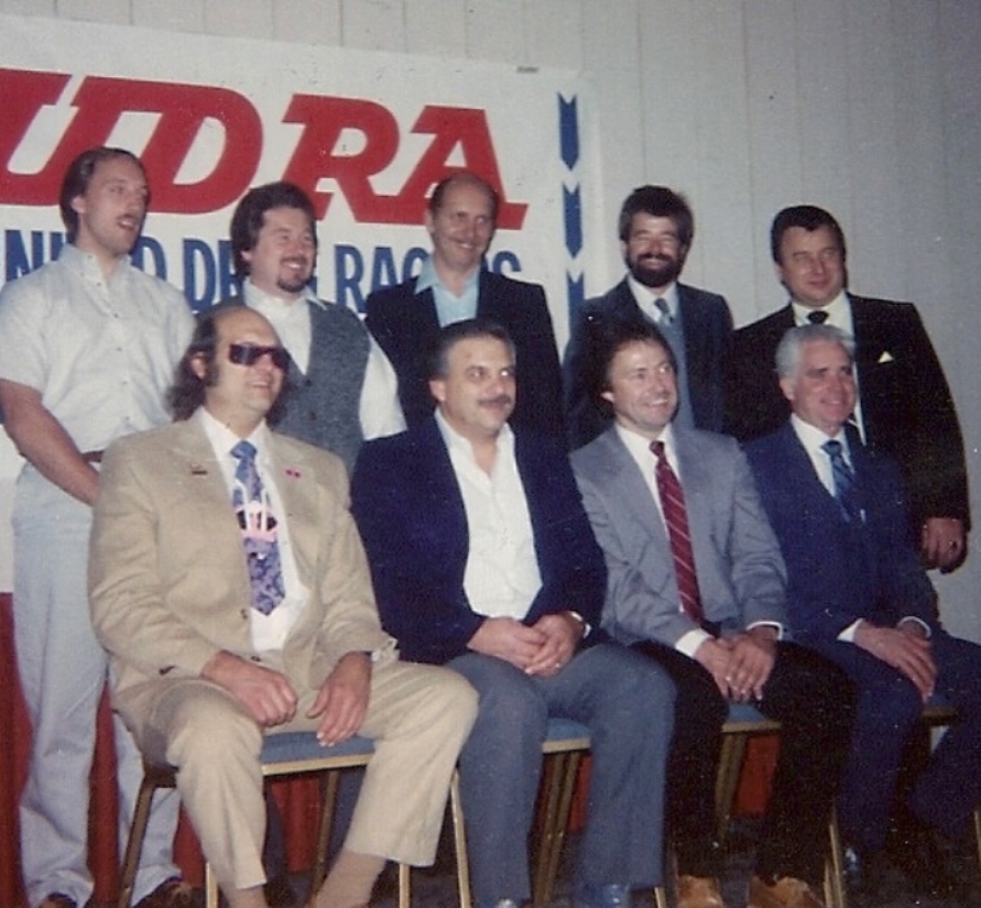 1988, UDRA banquet. Pro Stock guys left to right. seated:Animal Jim, Don Lee, Bill…