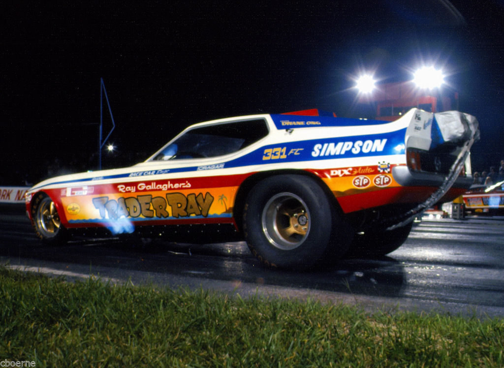 trader ray 1973 mustang funny car night time