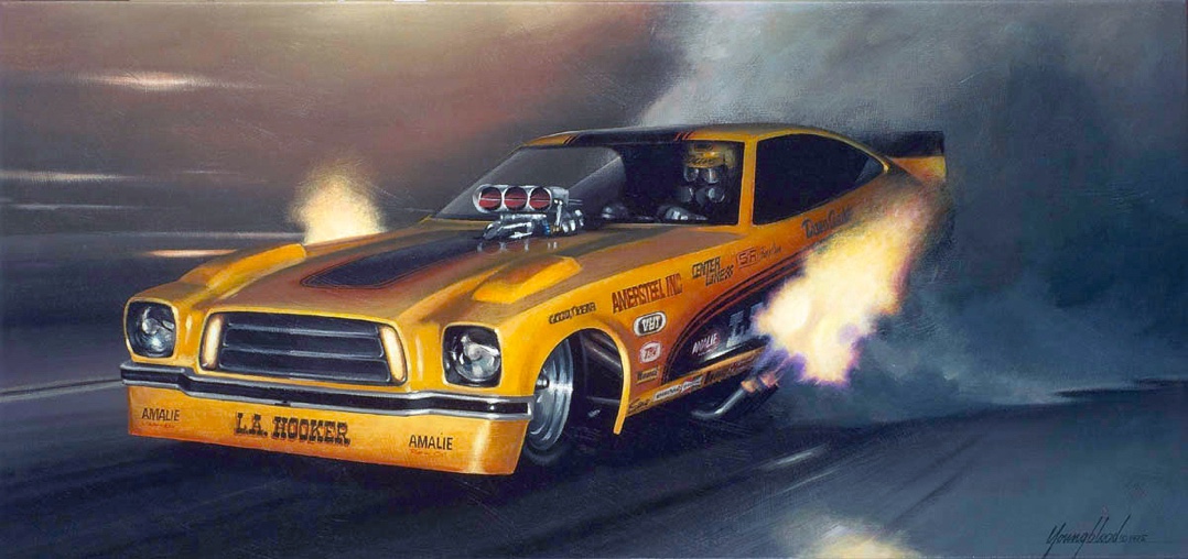 la hooker funny car burnout nighttime art