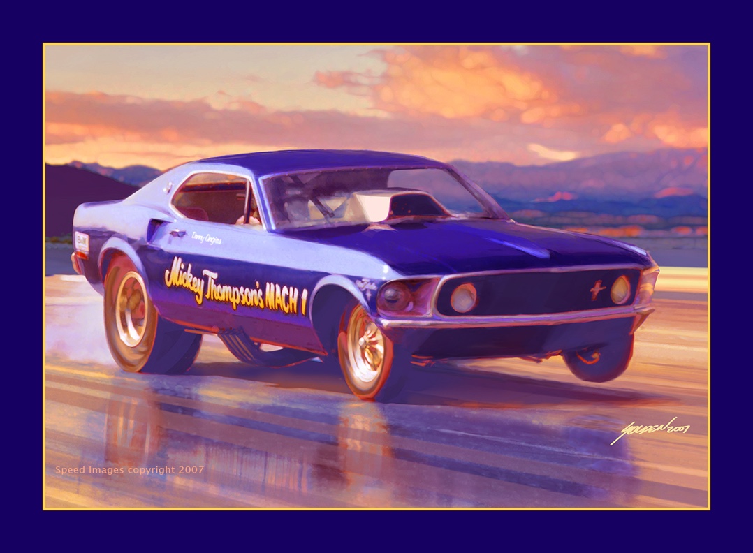 mickey thompson mach 1 mustang funny car art