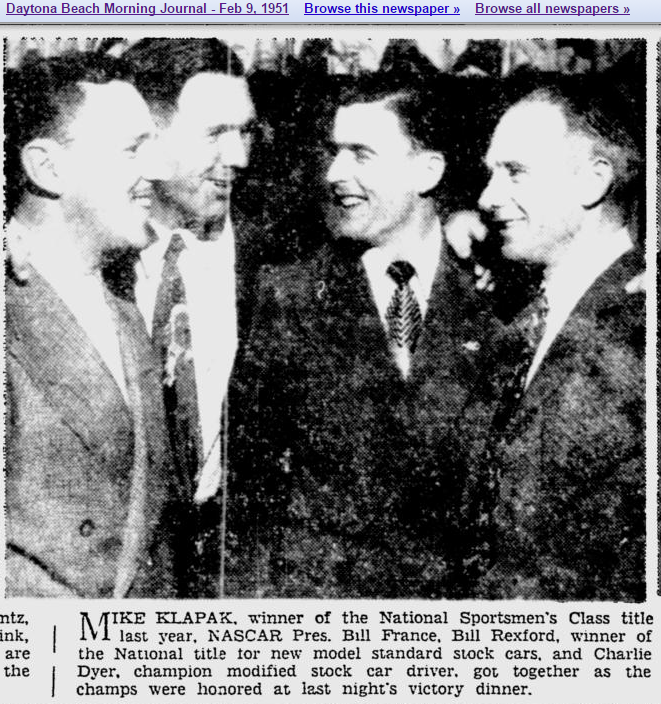 1951 Daytona banquet France Rexford Klapak Dyer