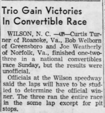 1958 Wilson Speedway convertible race