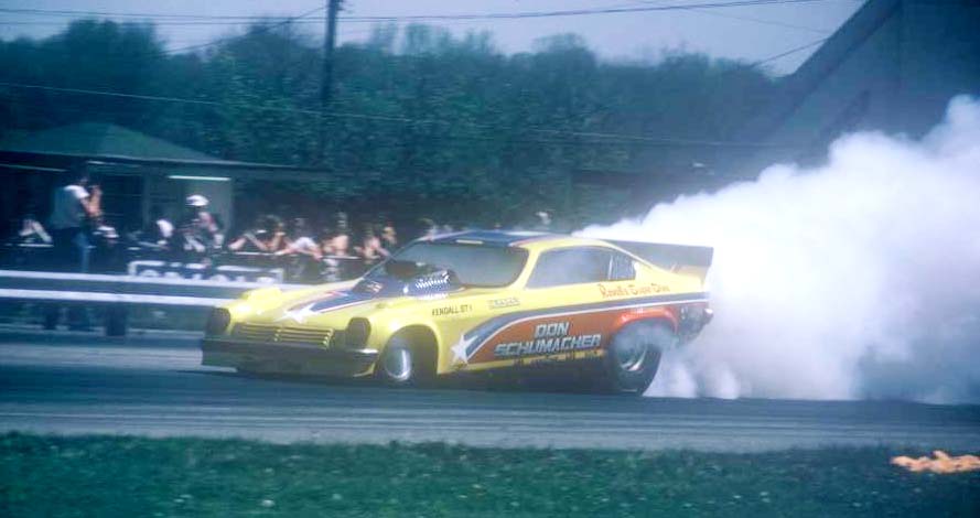 Don Schumacher another burnout at Dragway 42 1974 photo by Todd Wingerter