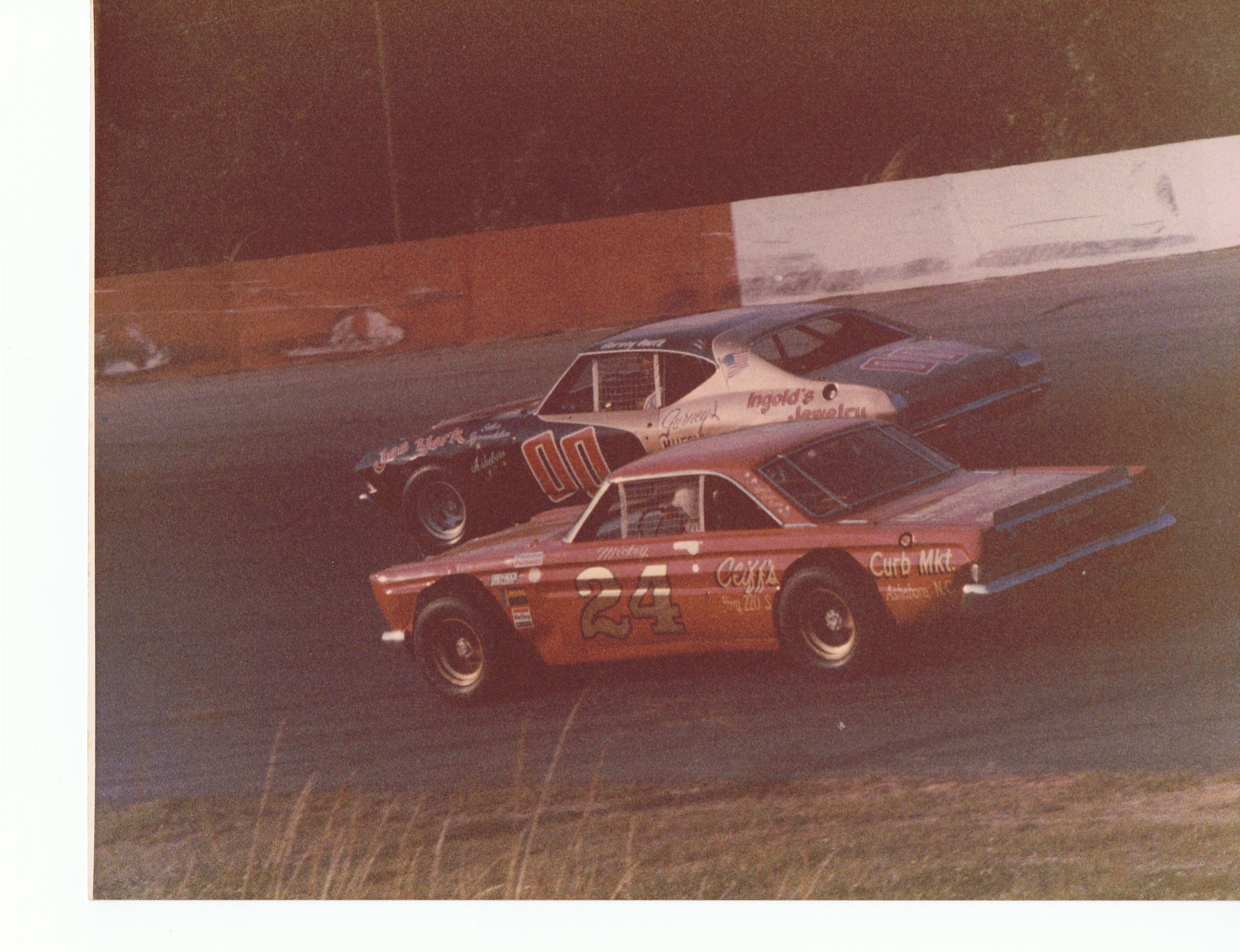 Mickey York #24 and Gurney Routh #00 at Caraway Speedway 1976
