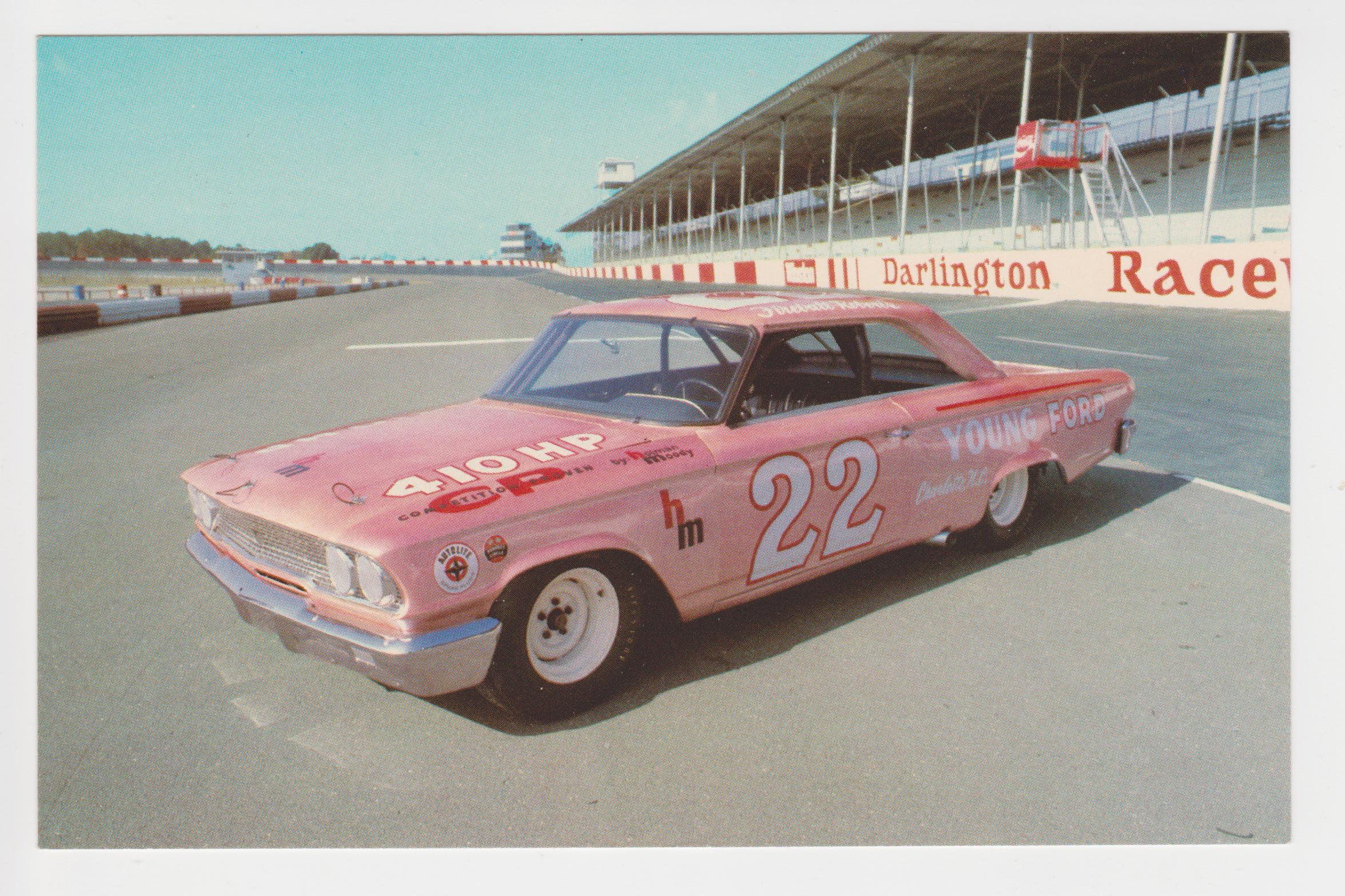 #22 FIREBALL ROBERTS,1963 YOUNG FORD, DARLINGTON RACEWAY POST CARD FRONT