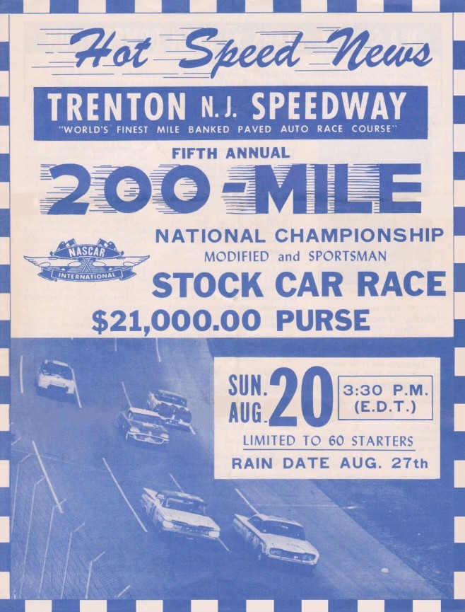 TS01 TRENTON N..J. SPEEDWAY, FIFTH ANNUAL,TRENTON 200 STOCK CAR RACE,SUNDAY,AUGUST 20,1967 FRONT COVER OF 4 PAGE FOLD UP BROCHURE