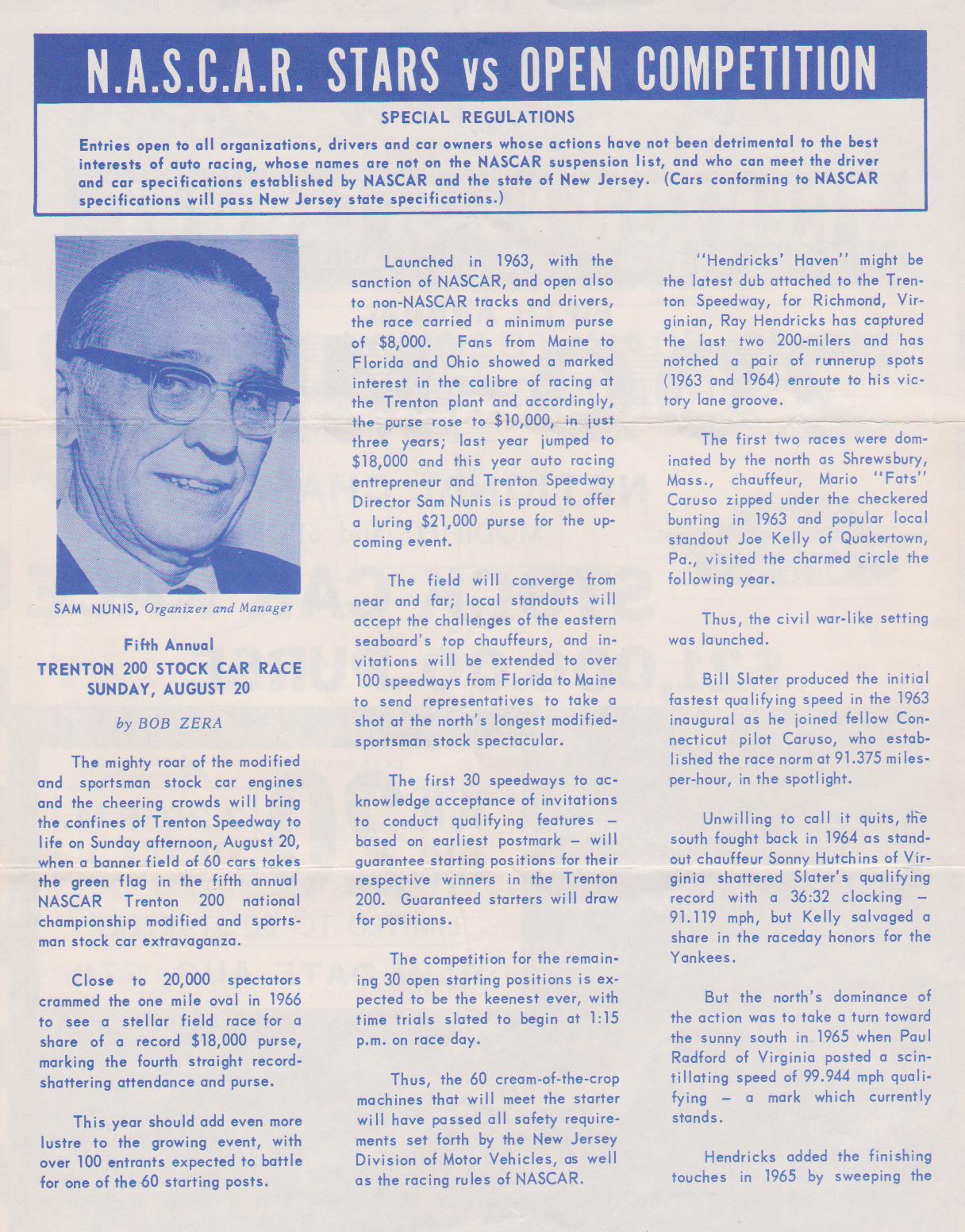 TS02 TRENTON N..J. SPEEDWAY, FIFTH ANNUAL,TRENTON 200 STOCK CAR RACE,SUNDAY,AUGUST 20,1967 PAGE 2 OF 4 PAGE FOLD UP BROCHURE