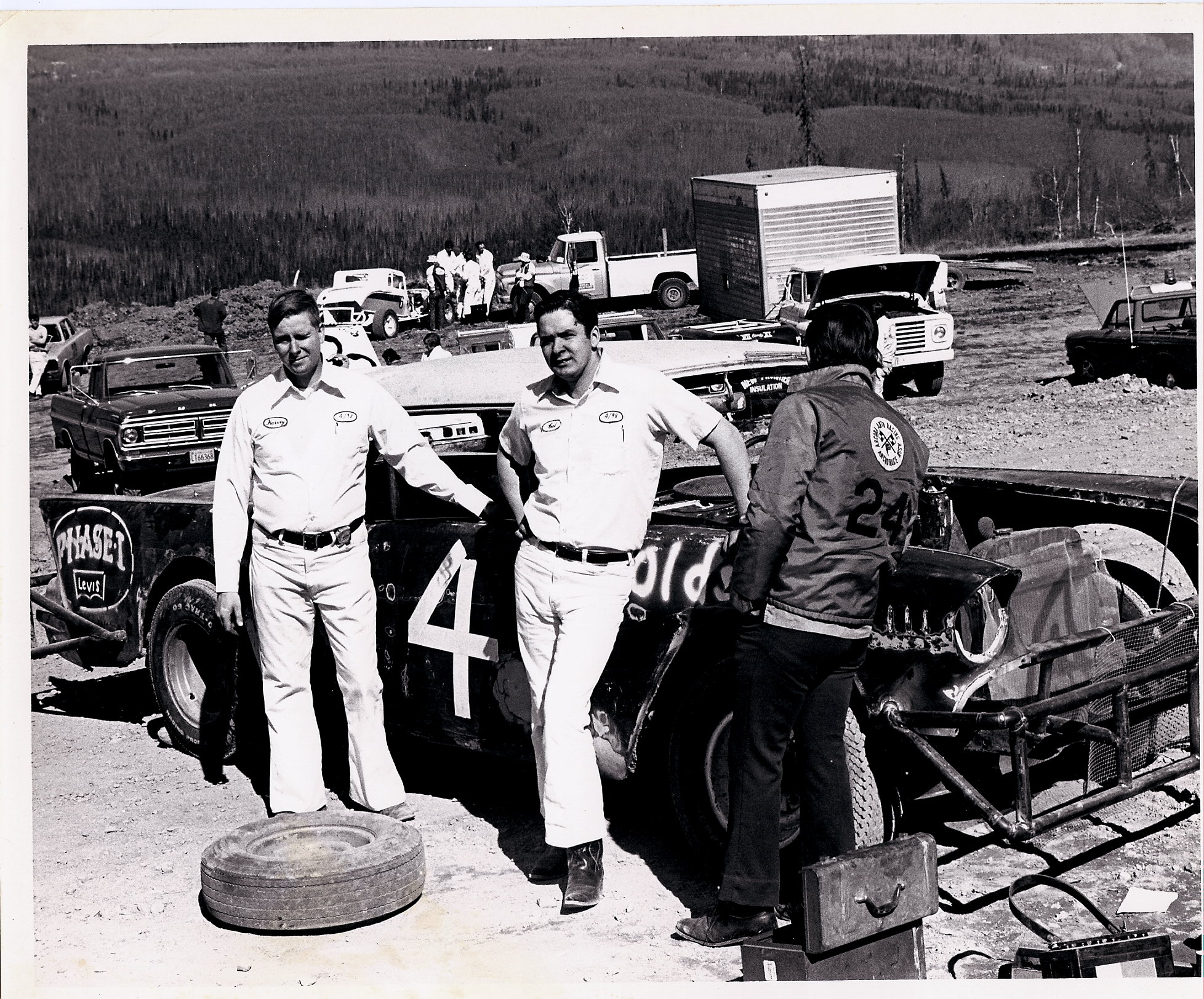 Harvey Tollison and Calvin Lamb at stsrt of 1973 season Ice Palace Speedway Anchorage AK…