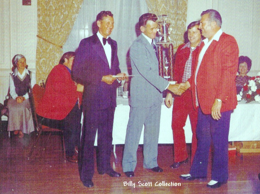 Metrolina Speedway Awards Banquet 1972. Bill Connell in seat, Henry Furr – track…