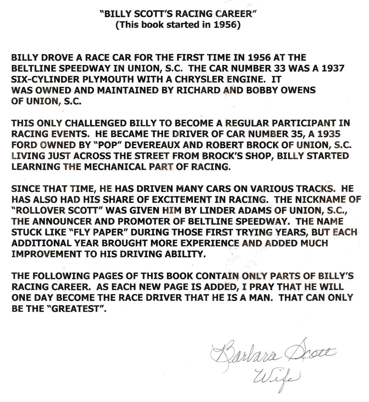 1st Page of Scrapbook Written By Barbara Scott