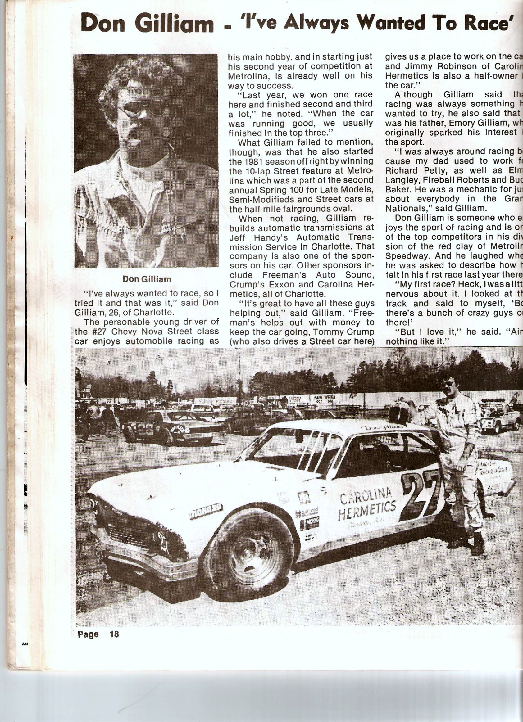Metrolina Speedway’s Don Gilliam 1980s’