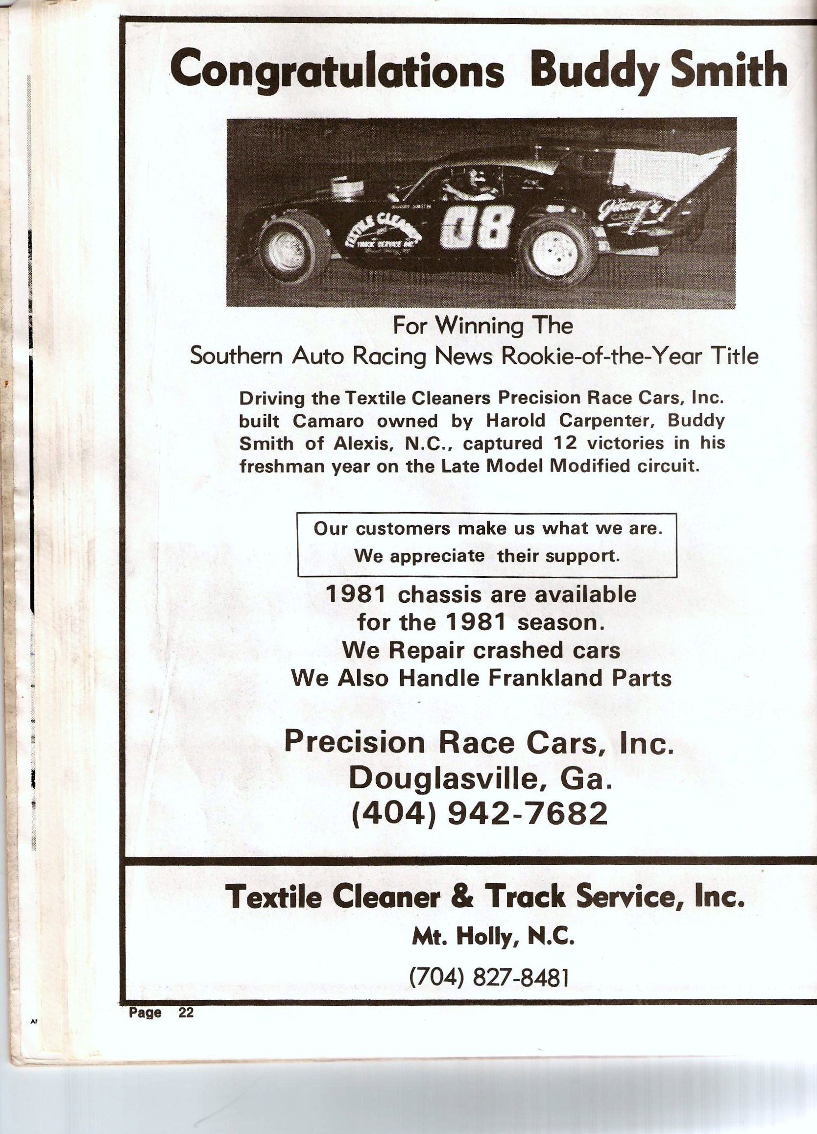 Congratulations to Buddy Smith Metrolina Speedway Driver 1980s’