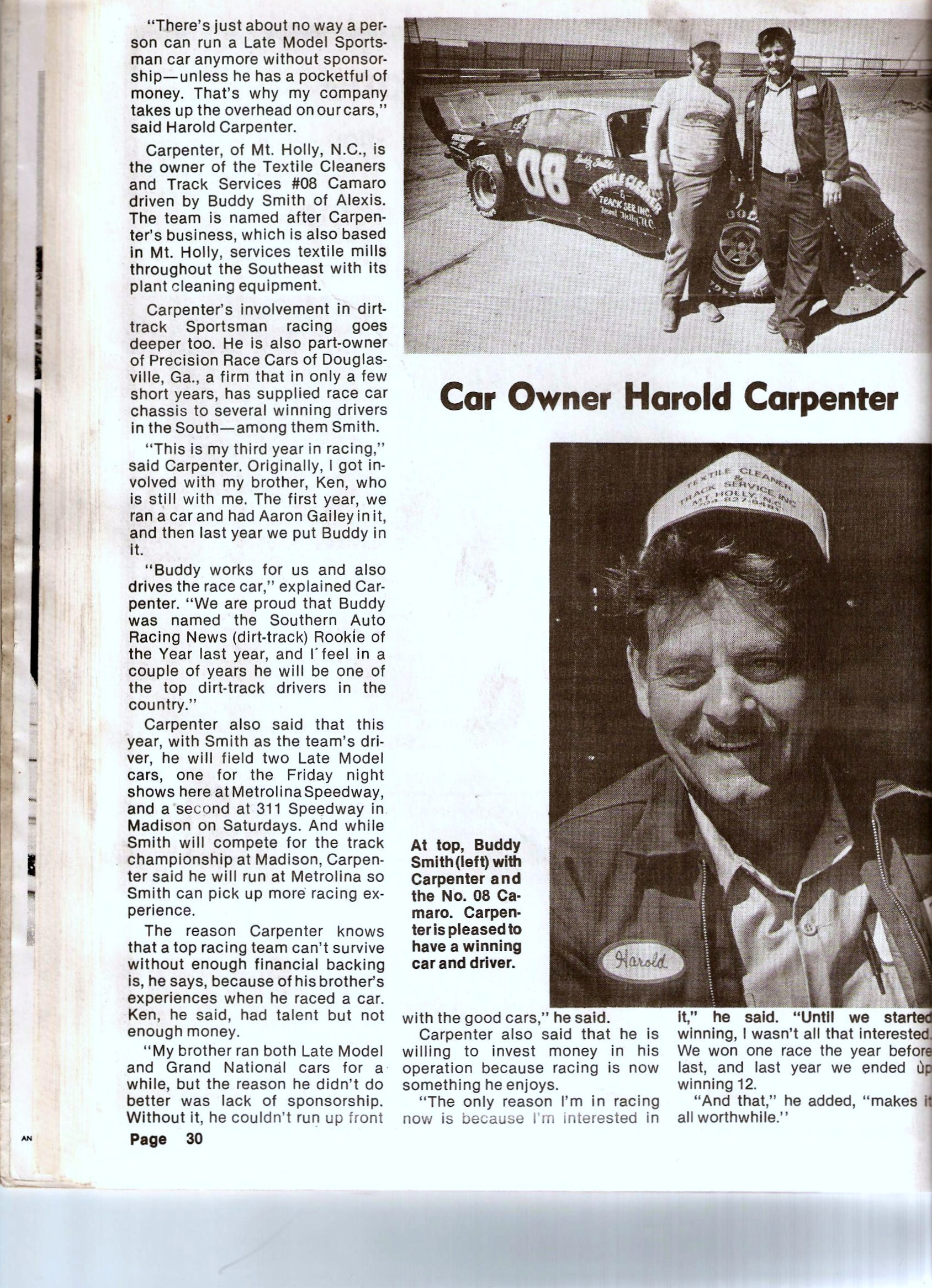 Harold Carpenter Article In Metrolina Magazine 1980s