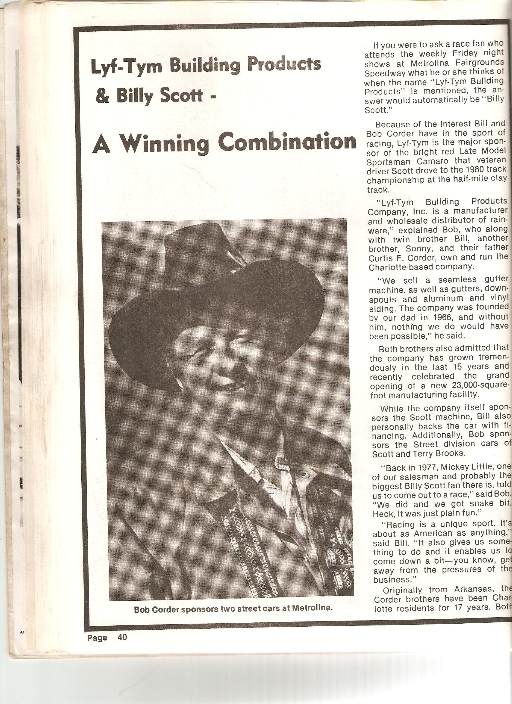Billy Scott Success Credited to Corder Family 1980s’ Page 1 of 2