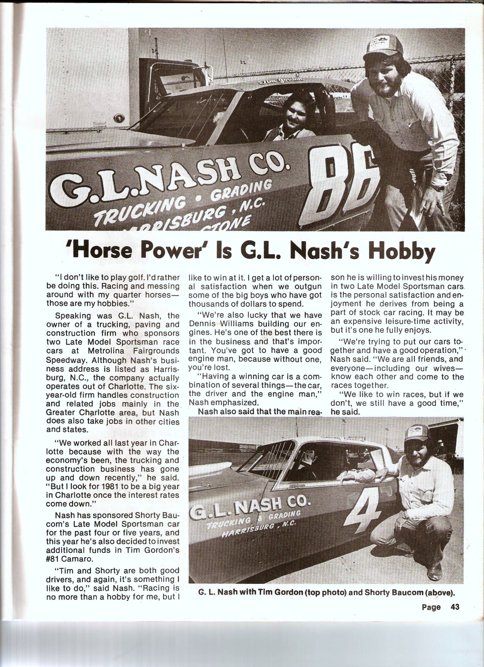 G.L. Nash’s Hobby Benefits Metrolina Speedway 1980s’