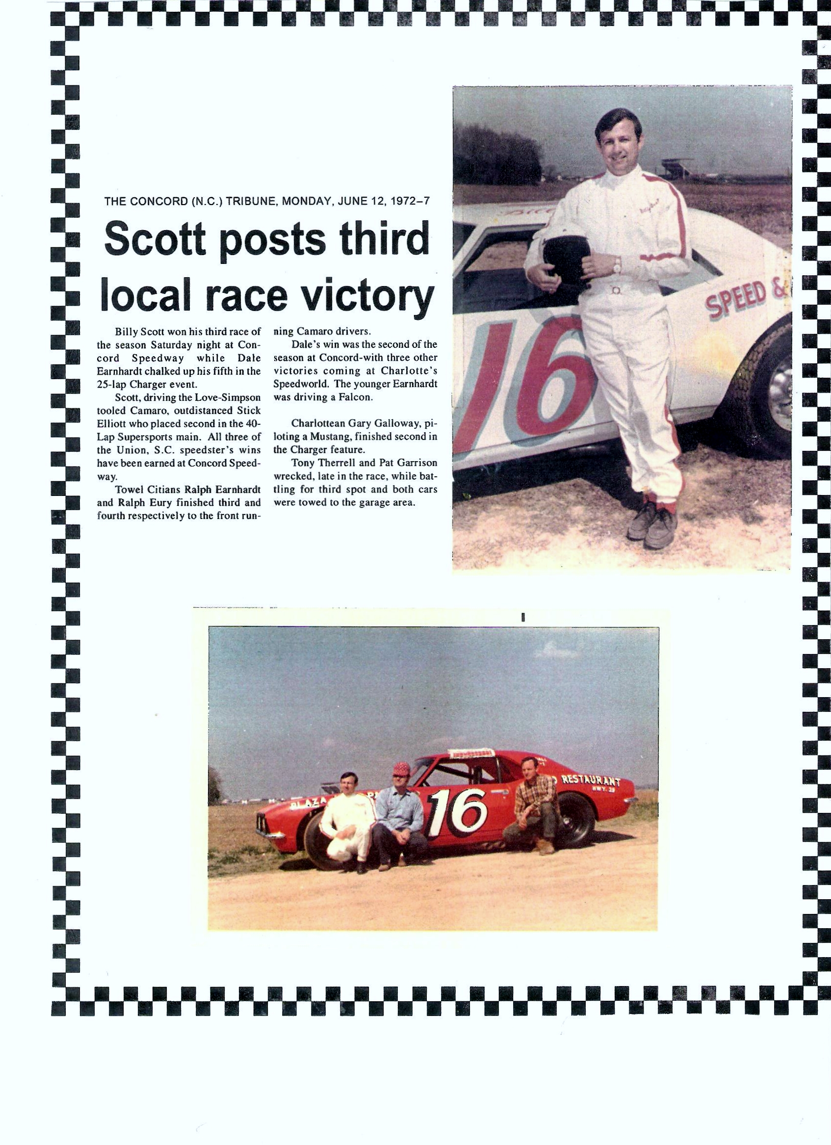 Billy Scott And Dale Earnhardt Take Concord Wins 1972 001