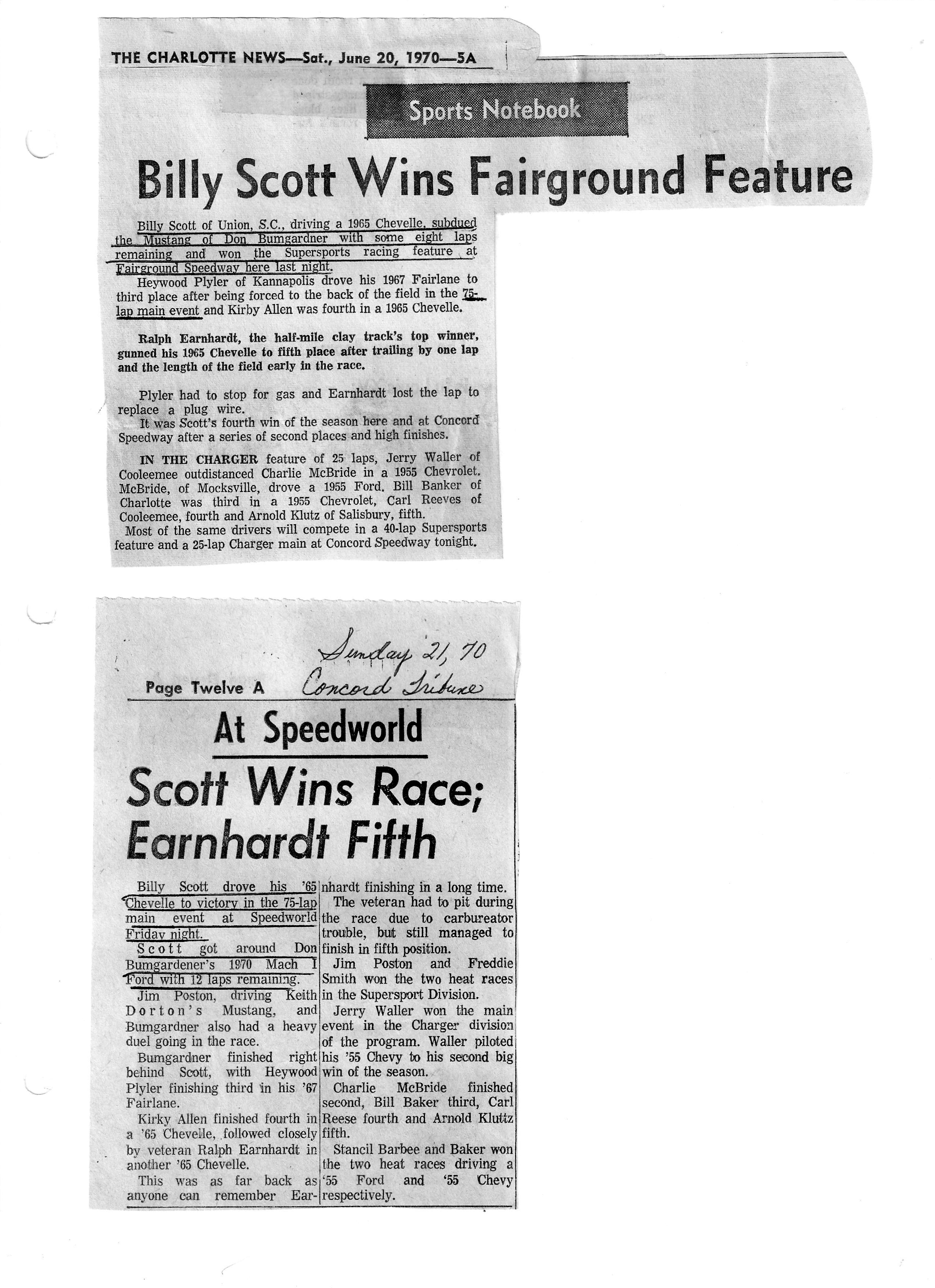 Billy Scott Wins Saturday And Sunday Main Events 1970