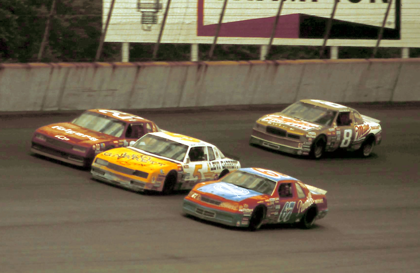 #67 Buddy Arrington #5 Geoff Bodine #25 Ken Schrader #8 Bobby Hillin 1988 Miller High Life 400 @ Michigan