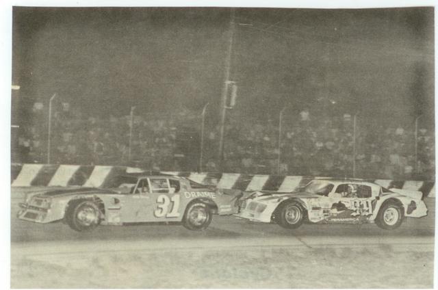 Gary Balough leads Dick Trickle on his way to winning the 1978 Marion Edwards_ Jr_ Memorial _Bobby 5X5 Day Photo_