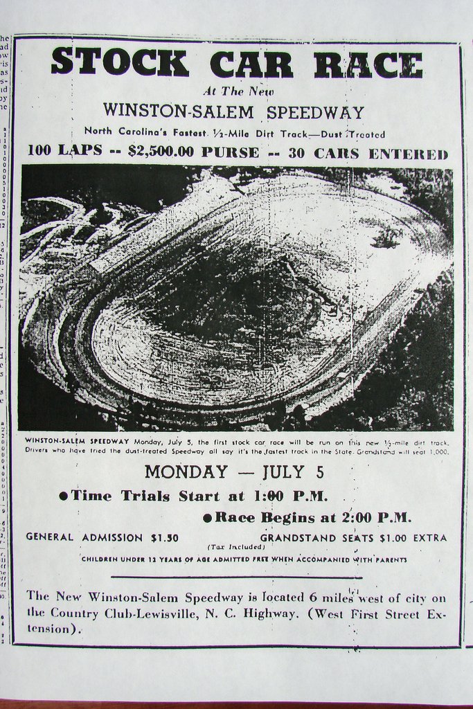The track opens for stock car racing under the name ‘Winston-Salem Speedway’ on July 5…