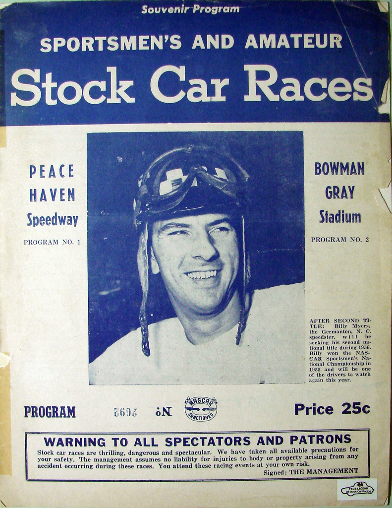 Souvenir Program for Peace Haven Speedway & Bowman Gray Stadium from April 1956 with…