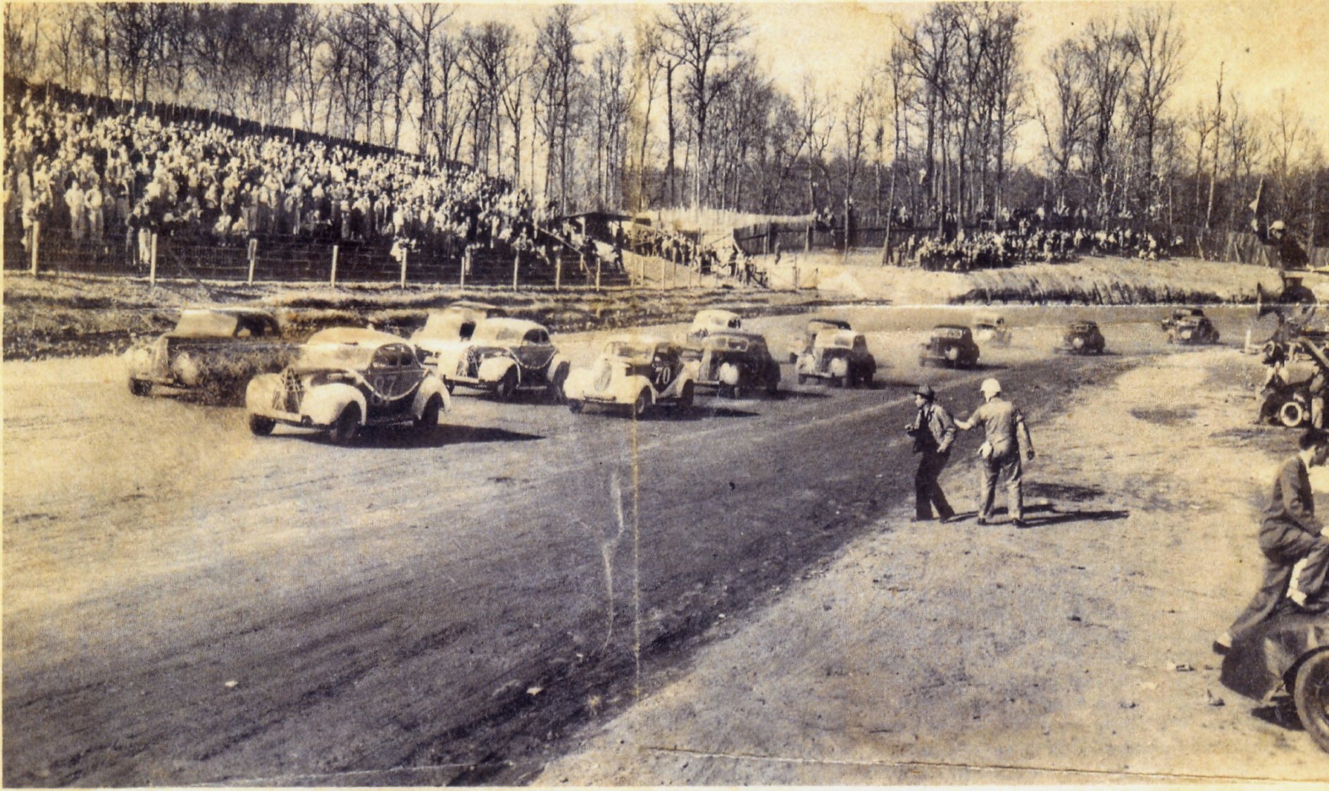 Racing at Peace Haven Speedway – April 10, 1950. The number 70 car is Buck Baker, and…