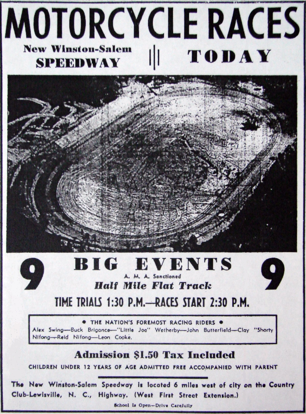 An ad from the Winston-Salem Journal for motorcycle races at Peace Haven Speedway on…