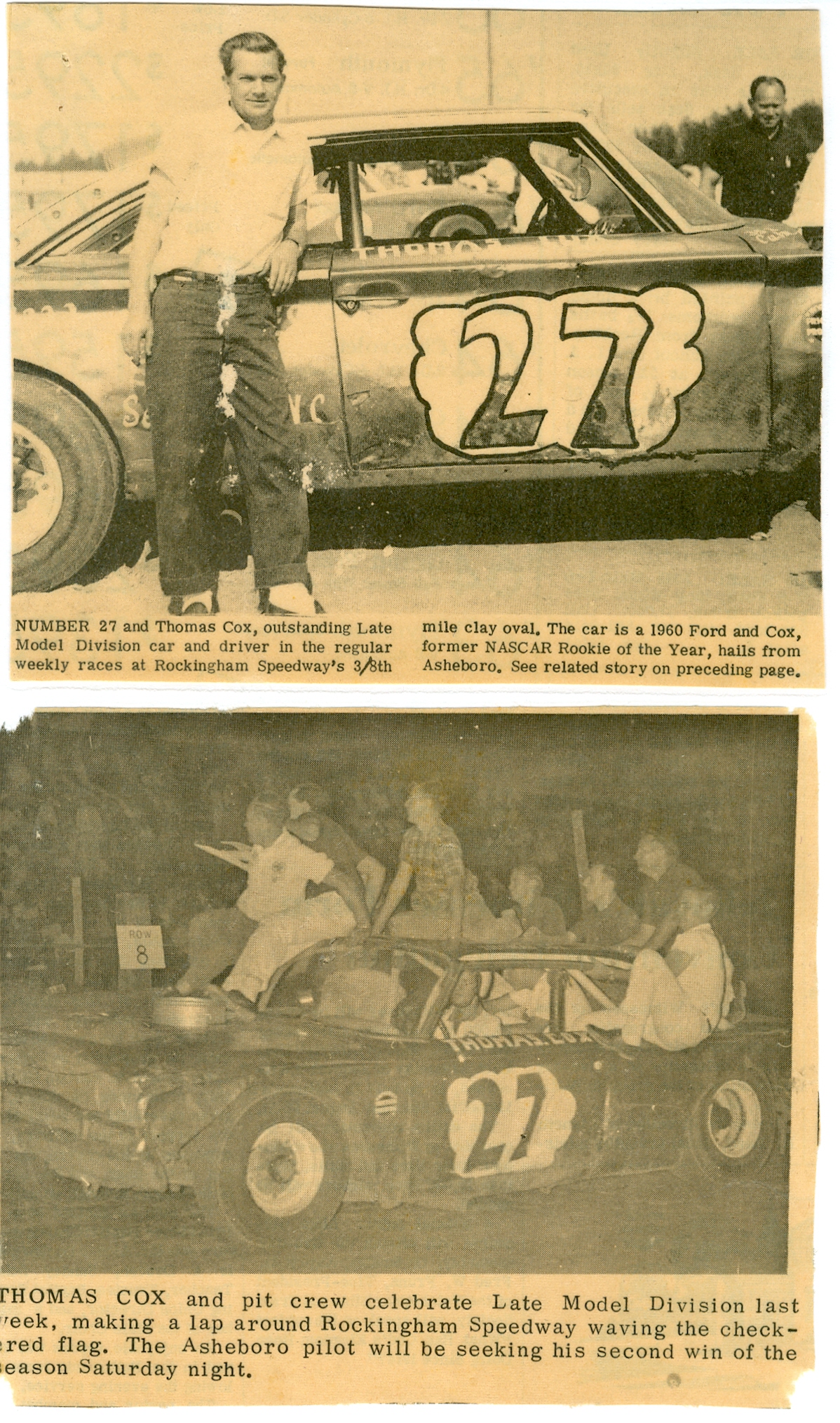 1963 THOMAS COX ROCKINGHAM SPEEDWAY DIRT TRACK