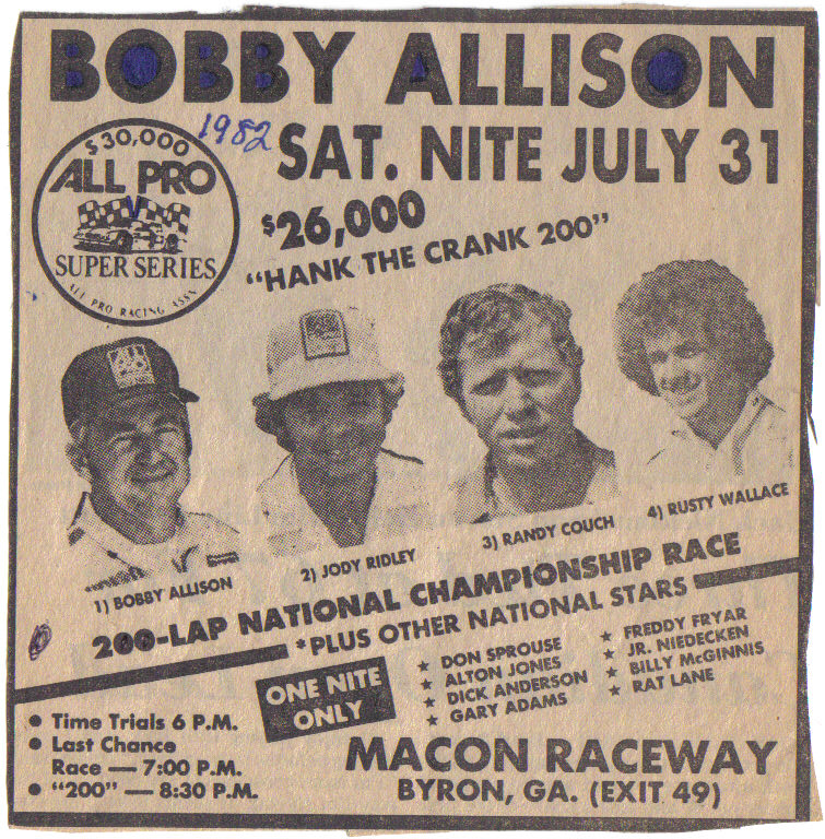 Middle Ga Raceway adverstisement 1982